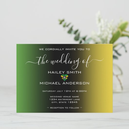 ジャマグラデーションイカ国旗のハート結婚写真 招待状 (スタンド正面)