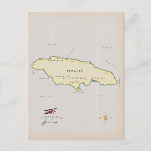 ジャマ図解入りの、写真付きのイカの地図。 ポストカード (正面)