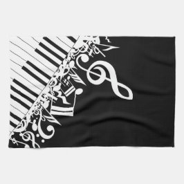 ジャムパーソナライズされたリングされた楽譜とピアノ鍵 キッチンタオル