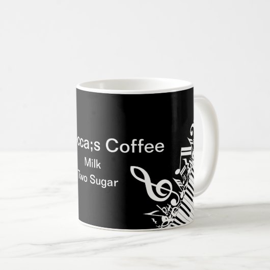 ジャムパーソナライズされたリングされた楽譜とピアノ鍵 コーヒーマグカップ (正面右)