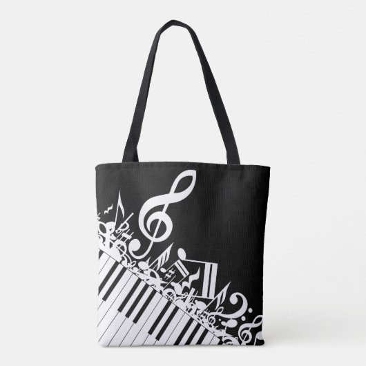 ジャムパーソナライズされたリングされた楽譜とピアノ鍵 トートバッグ (裏面)