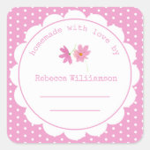 ジャムパーソナライズされた缶詰 |自家製ピンク水玉模様 スクエアシール (正面)