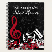 ジャムリングされた音楽ノート赤いグレーと白い黒 プランナー手帳 (正面)