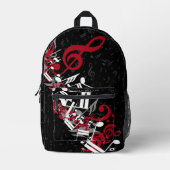 ジャムリングされた音楽ノート赤いグレーと白い黒 プリントバックパック (正面)