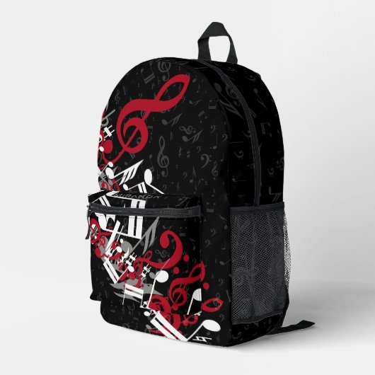 ジャムリングされた音楽ノート赤いグレーと白い黒 プリントバックパック (裏面右端)
