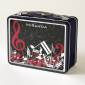 ジャムリングされた音楽ノート赤いグレーと白い黒 メタルランチボックス (裏面)