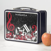 ジャムリングされた音楽ノート赤いグレーと白い黒 メタルランチボックス (インサイチュ)