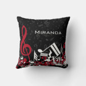 ジャムリングされた音楽ノート赤い白いグレー（黒） クッション (裏面)