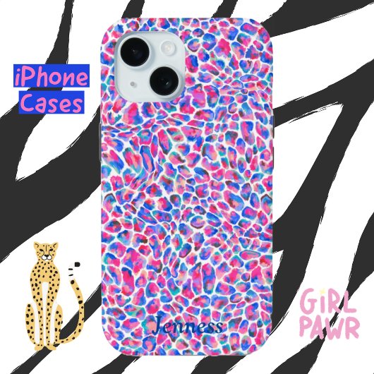ジャメエラチータヒョウアニマルプリントピンクブルー Case-Mate iPhoneケース