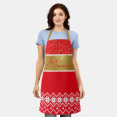 ジャラジャラ鳴り響く |トナカイ、スノーフレーク&スター エプロン (着用した状態)