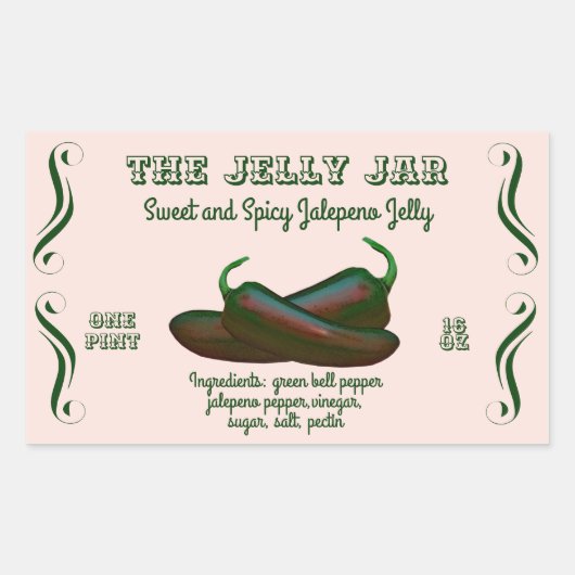 ジャレペノジェリーホームキャニングビジネスフードラベル 長方形シール (正面)