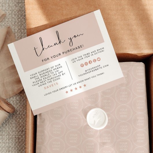 ジャレーヌモダンピンク小規模企業サンキューカード 招待状