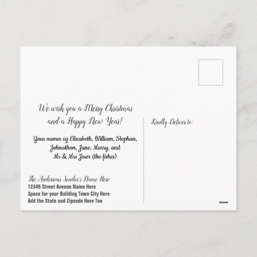ジャワリー・グッド・クリスマス・パーソナライズされたサメ シーズンポストカード (裏面)