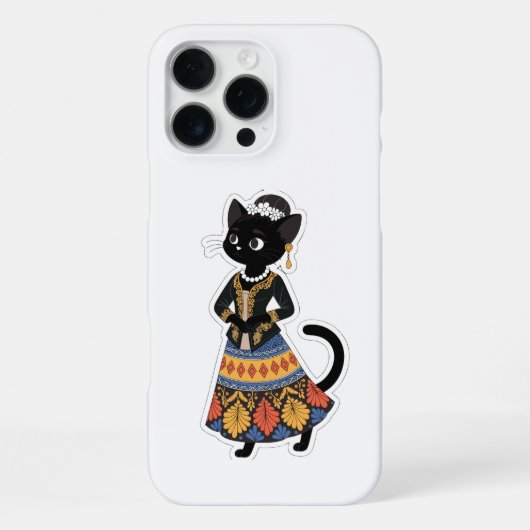 ジャワ風ブラックキャット・トラディショナルケバヤ姿 iPhoneケース (裏面)