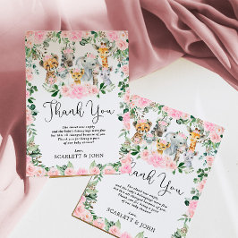 ジャンかわいらしグルの野生動物、ピンクのフローラの女の子 サンキューカード