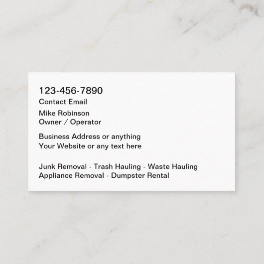 ジャンクの取り外しと収集レンタル 名刺 (裏面)