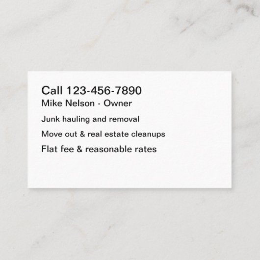 ジャンクの運搬と取り外しサービス名刺 名刺 (裏面)