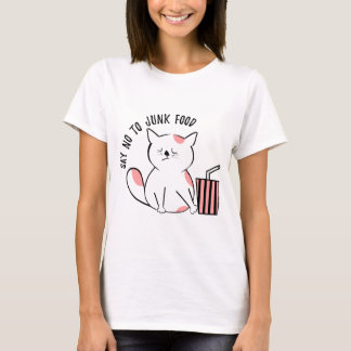 ジャンクフードにノーと言う – 猫のユーモア Tシャツ