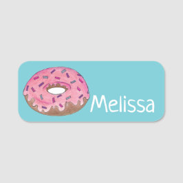 ジャンクフード菓子を振りかけるピンクのドーナツ 名札