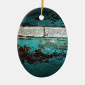 ジャンクヤードビンテージカー50のティール（緑がかった色）アクア セラミックオーナメント (正面)