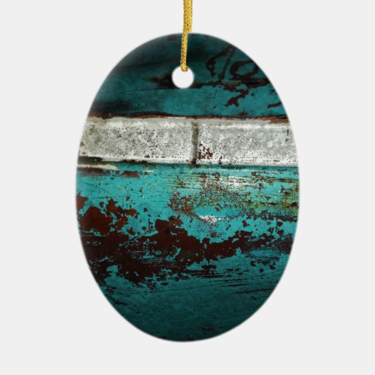 ジャンクヤードビンテージカー50のティール（緑がかった色）アクア セラミックオーナメント (正面)