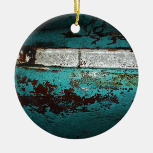 ジャンクヤードビンテージカー50のティール（緑がかった色）アクア セラミックオーナメント (正面)