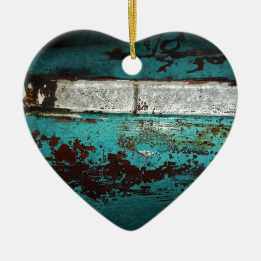 ジャンクヤードビンテージカー50のティール（緑がかった色）アクア セラミックオーナメント (正面)