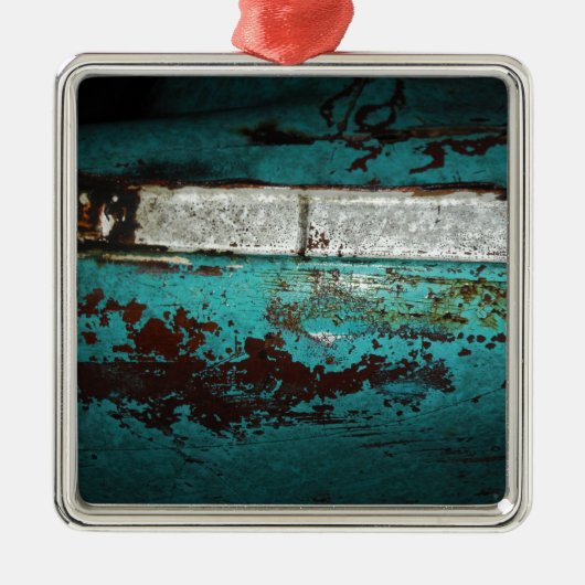 ジャンクヤードビンテージカー50のティール（緑がかった色）アクア メタルオーナメント (正面)