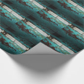 ジャンクヤードビンテージカー50のティール（緑がかった色）アクア ラッピングペーパー (角)