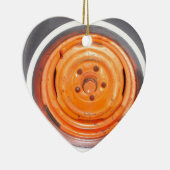 ジャンクヤードヴィンテージホイール、オレンジ色の白黒 セラミックオーナメント (右)