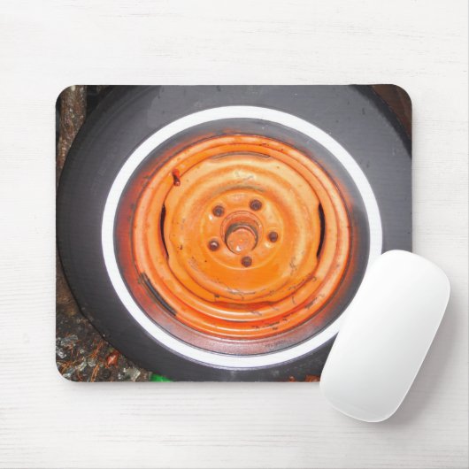 ジャンクヤードヴィンテージホイール、オレンジ色の白黒 マウスパッド (マウス)