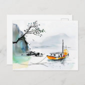ジャンク中国のセーリングが穏やかな海に ポストカード (正面/裏面)