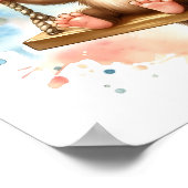 ジャングお洒落ルベビーモンキー子供部屋水色 ポスター (角)