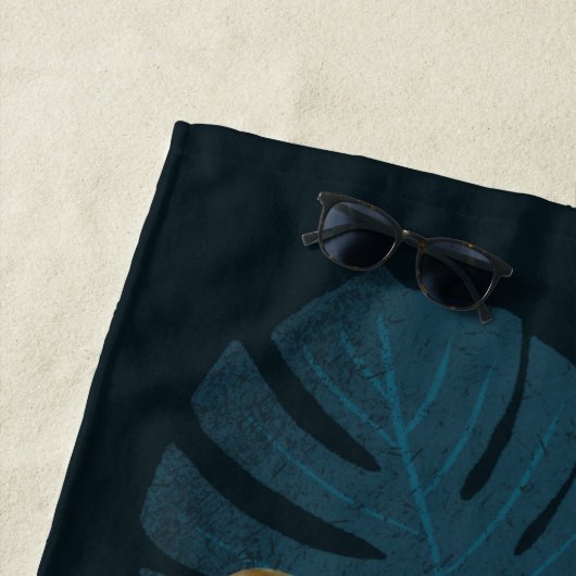 ジャングかわいらしルレオパードフローラアート |青 |名前 ビーチタオル (インサイチュ)