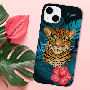 ジャングかわいらしルレオパードフローラアート  青  名前 Case-Mate iPhone 14ケース