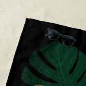 ジャングかわいらしルレオパードフローラアート |黒 |名前 ビーチタオル (インサイチュ)