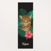 ジャングかわいらしルレオパードフローラアート |黒 |名前 ヨガマット (裏面)