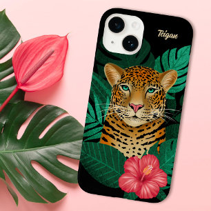 ジャングかわいらしルレオパードフローラアート 黒 名前 Case-Mate iPhone 14ケース