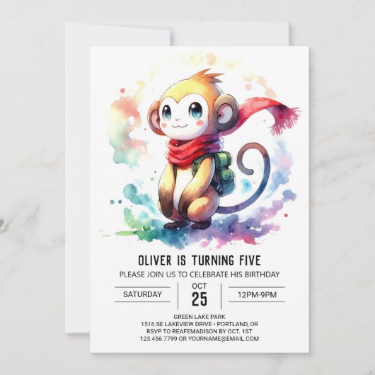 ジャングエレガントルモンキー誕生日 招待状 (正面)