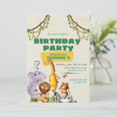 ジャングカラフルルテーマの子供の誕生日招待状 招待状 (スタンド正面)