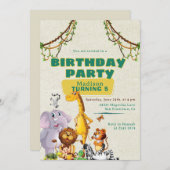 ジャングカラフルルテーマの子供の誕生日招待状 招待状 (正面/裏面)