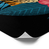 ジャングスタイリッシュルレオパードフローラアート |ネイビーブルー ポスター (角)