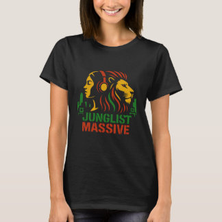 ジャングリストマッシブ ライオンウーマン ヘッドフォン レイブデザイン Tシャツ
