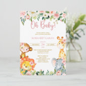 ジャングルああベビーガールサファリ動物ベビーシャワー請求書 招待状 (スタンド正面)