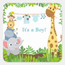 ジャングルおもしろい動物の告知シール スクエアシール