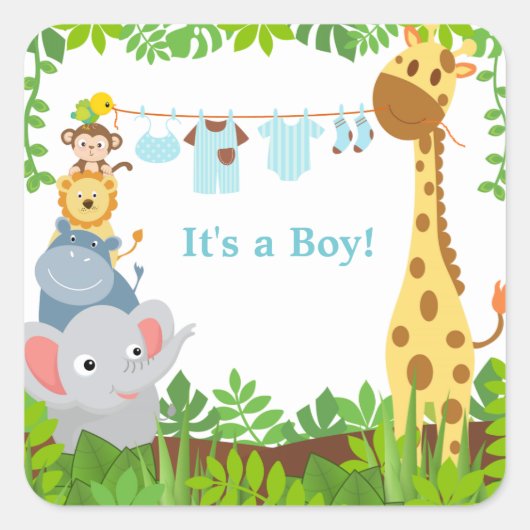 ジャングルおもしろい動物の告知シール スクエアシール (正面)