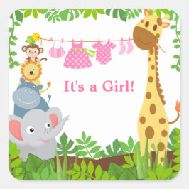 ジャングルおもしろい動物の告知シール スクエアシール