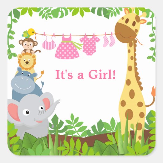 ジャングルおもしろい動物の告知シール スクエアシール (正面)