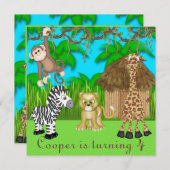 ジャングルおもしろい誕生日招待状 招待状 (正面/裏面)