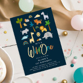 ジャングルおもしろい誕生日獣 – 1歳の誕生日 招待状